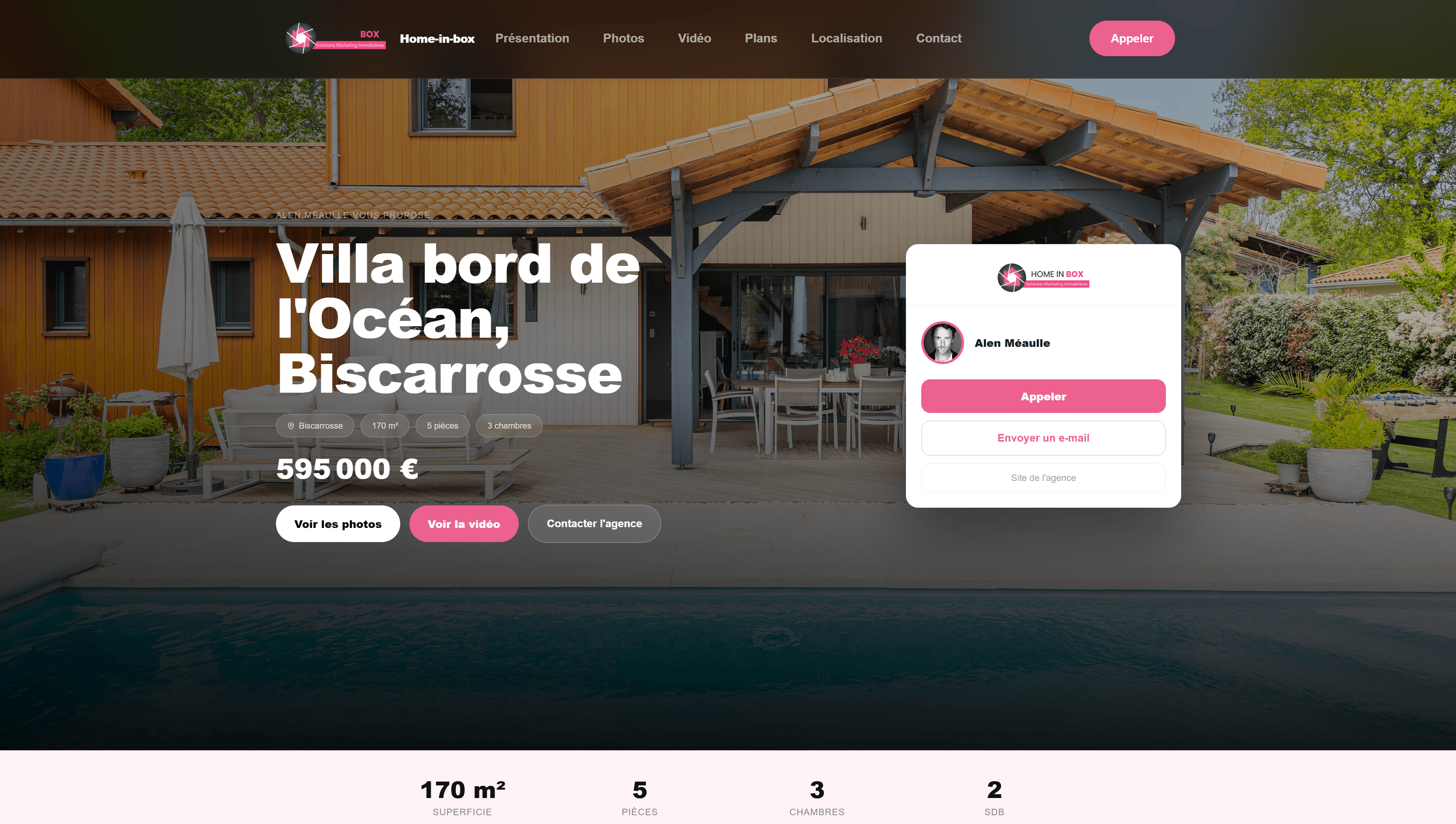 Property Page immobilière premium — Home-in-Box villa Biscarrosse